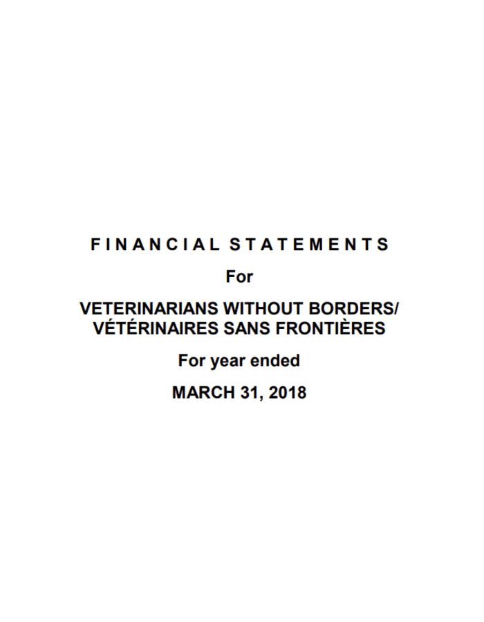 Financial Report Cover 2017-2018 | Veterinarians Without Borders
