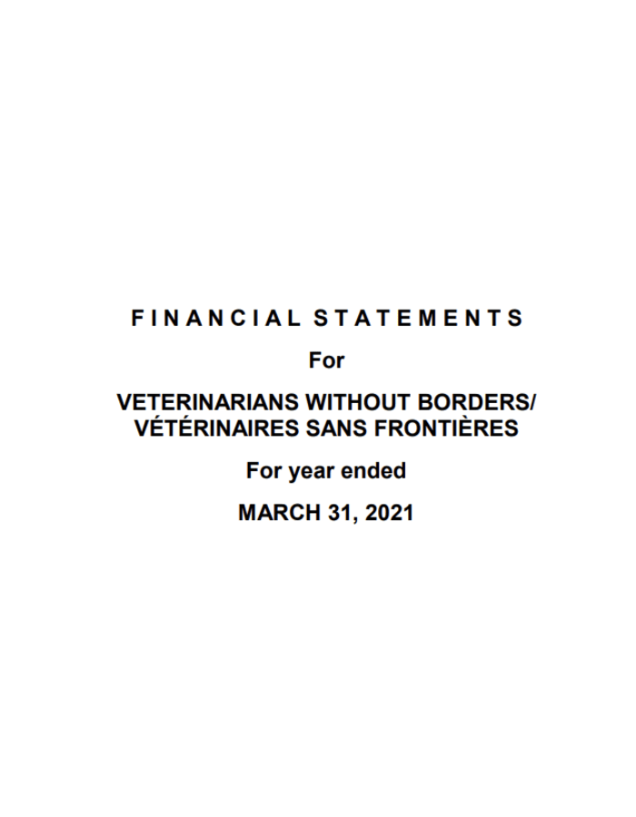 Financial Report Cover 2020-2021 | Veterinarians Without Borders