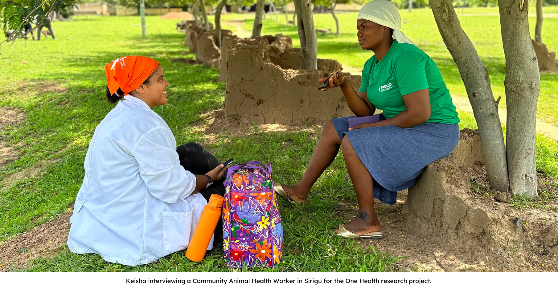Keisha interviewing a Community Animal Health Worker in Sirigu for the One Health research project
